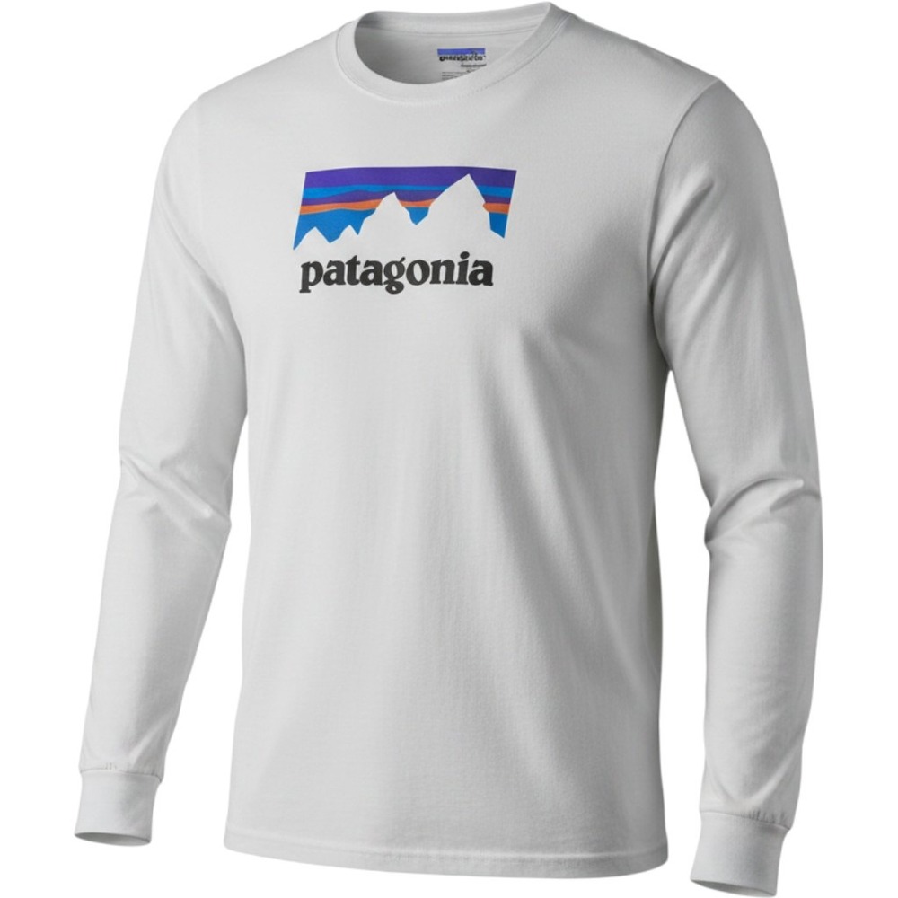 Patagonia Shirt Mens Medium White Long Sleeve Regular Fit P-6 Logo Graphic